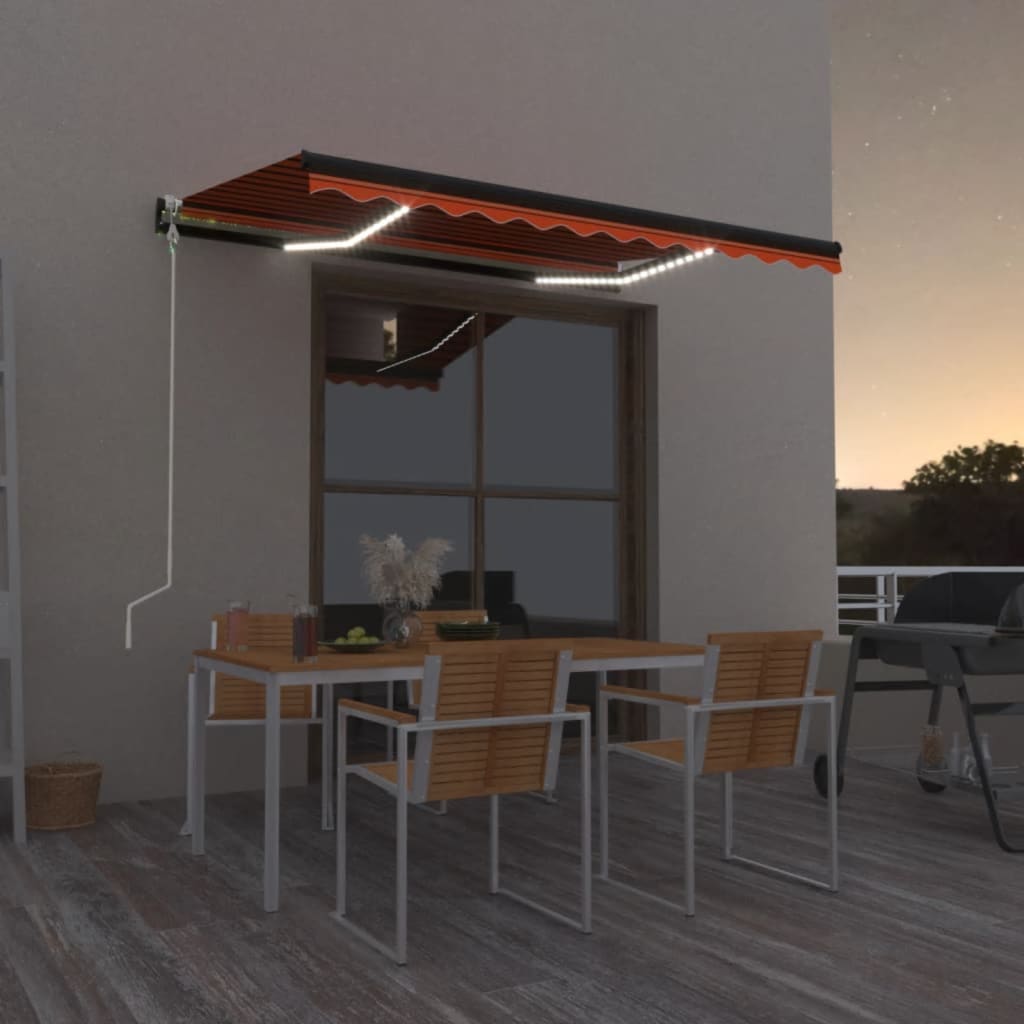 Αυτόματη Τέντα με LED & Αισθητήρα Ανέμου Πορτοκαλί/Καφέ 400x300 εκ. - Pakobazaar