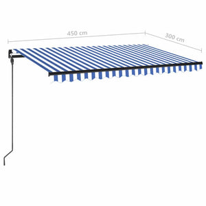 Τέντα Συρόμενη Χειροκίνητη με LED Μπλε / Λευκό 450 x 300 εκ. - PAKOBAZAAR