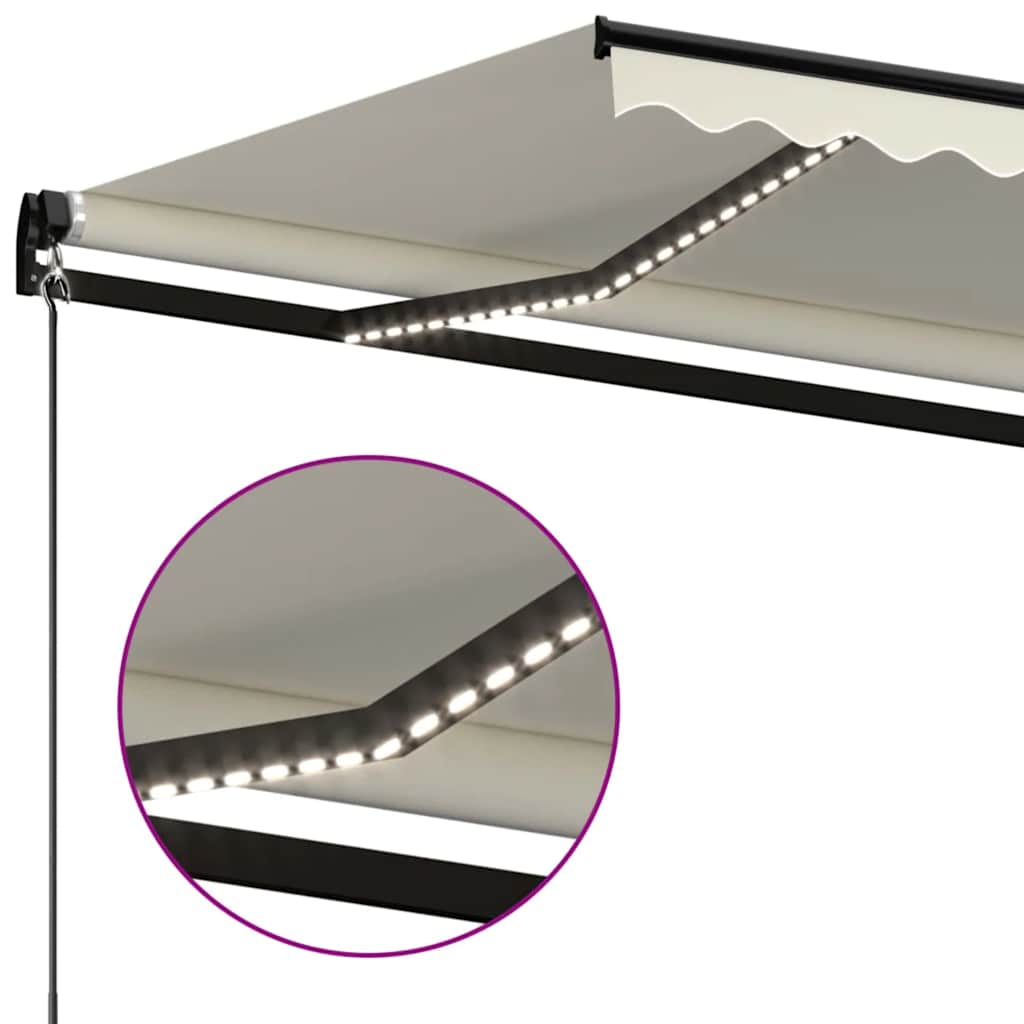 Τέντα Συρόμενη Χειροκίνητη με LED Κρεμ 450 x 300 εκ. - Pakobazaar
