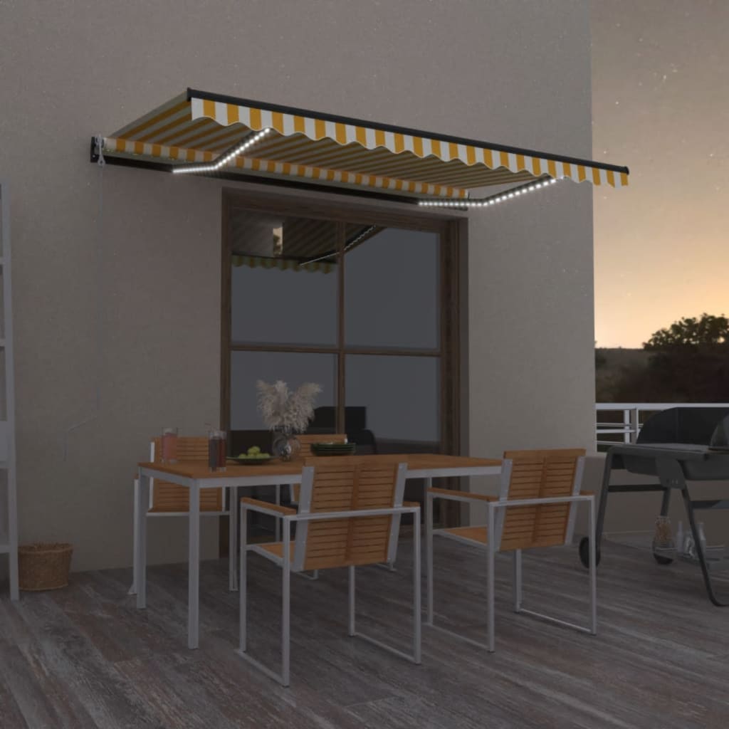 Τέντα Αυτόματη με LED & Αισθ. Ανέμου Κίτρινο/Λευκό 450x300 εκ. - PAKOBAZAAR