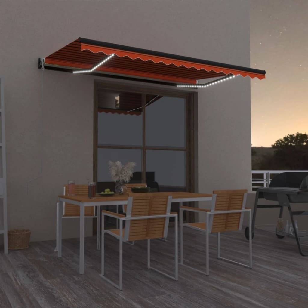 Αυτόματη Τέντα με LED & Αισθητήρα Ανέμου Πορτοκαλί/Καφέ 450x300 εκ. - Pakobazaar