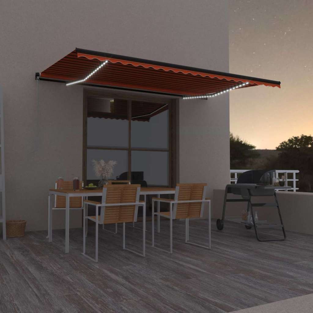 Τέντα Συρόμενη Χειροκίνητη με LED Πορτοκαλί/Καφέ 500 x 300 εκ.