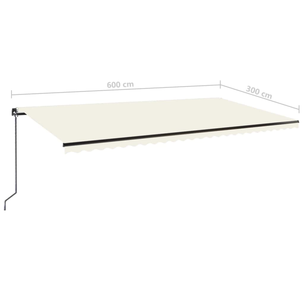 Τέντα Συρόμενη Χειροκίνητη με LED Κρεμ 600 x 300 εκ. - Pakobazaar
