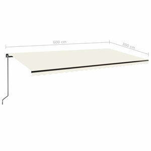 Τέντα Συρόμενη Χειροκίνητη με LED Κρεμ 600 x 300 εκ.