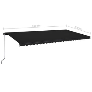 Τέντα Συρόμενη Χειροκίνητη με LED Ανθρακί 600 x 300 εκ.