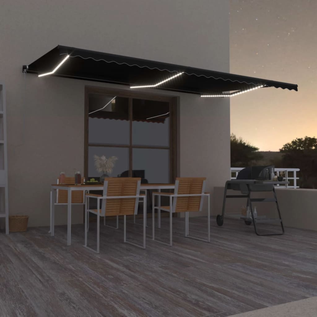 Τέντα Συρόμενη Χειροκίνητη με LED Ανθρακί 600 x 300 εκ.
