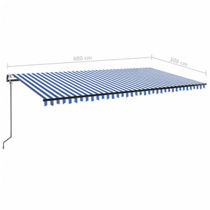 Τέντα Αυτόματη με LED & Αισθητήρα Ανέμου Μπλε/Λευκό 600x300 εκ. - PAKOBAZAAR