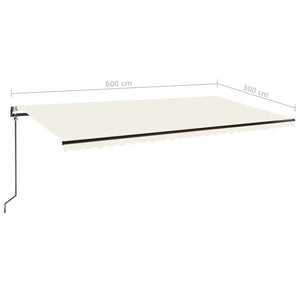 Αυτόματη Τέντα με LED & Αισθητήρα Ανέμου, Κρεμ 600x300 εκ. - Pakobazaar