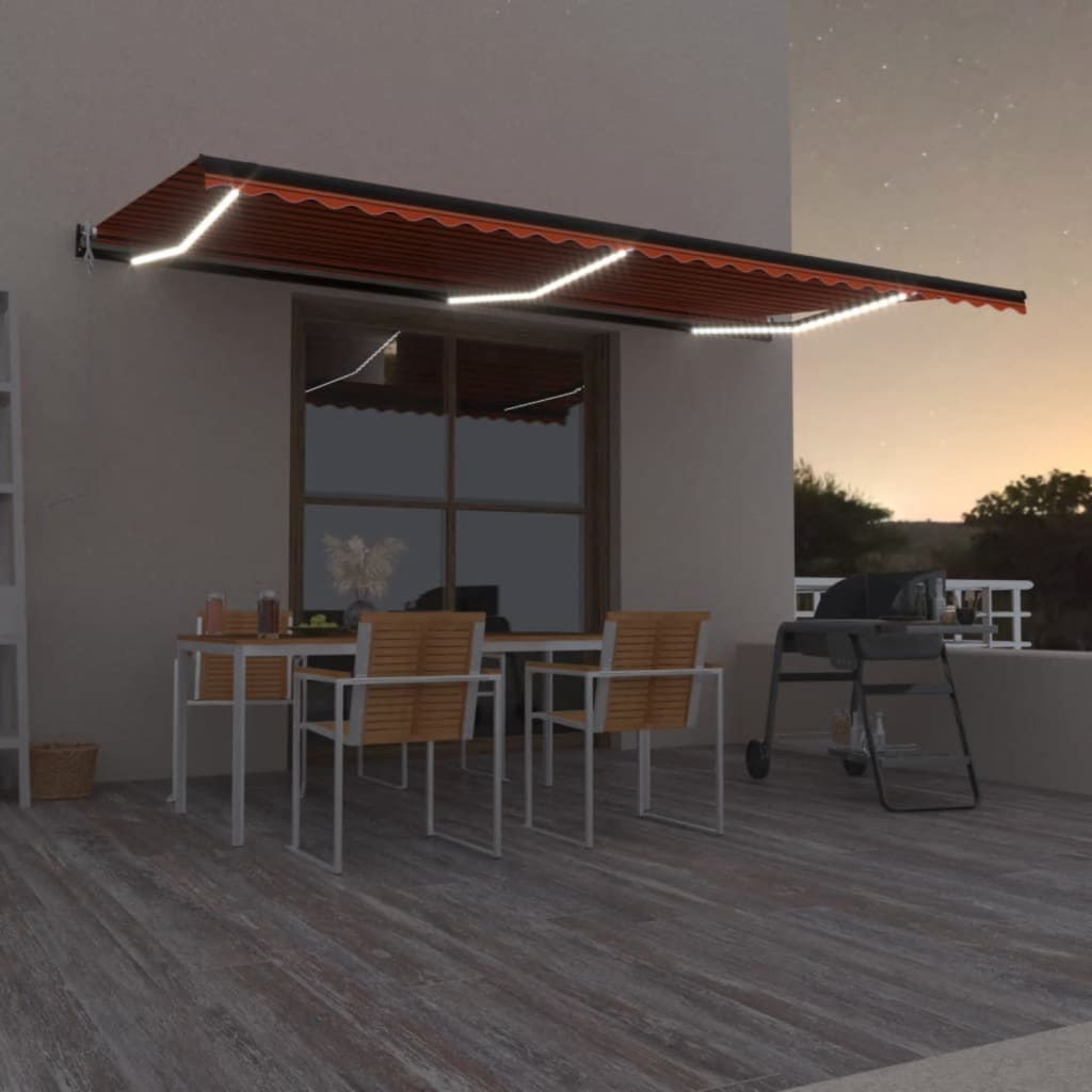 Αυτόματη Τέντα με LED & Αισθητήρα Ανέμου 600x300 εκ. Πορτοκαλί/Καφέ - Pakobazaar