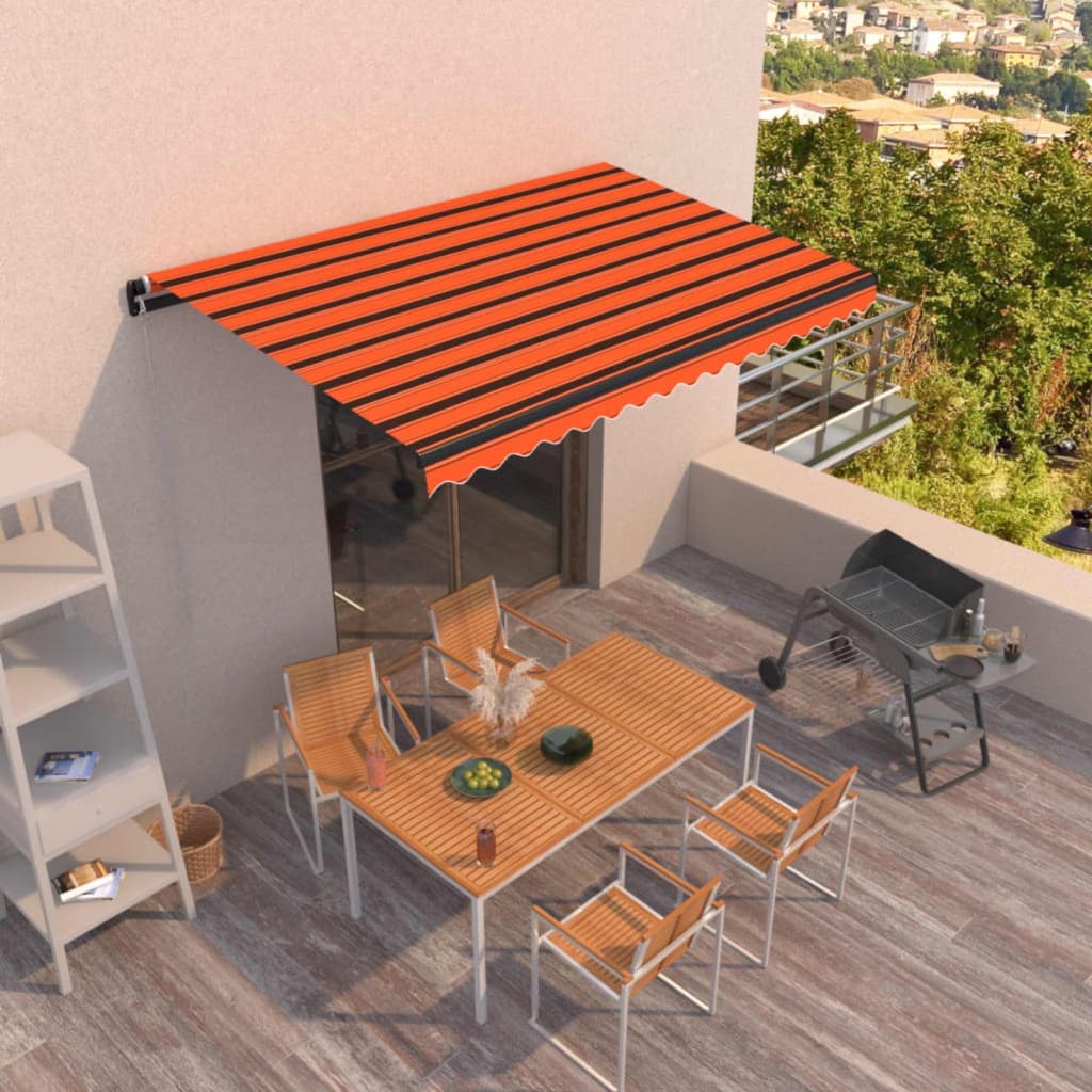 Τέντα Συρόμενη Χειροκίνητη με LED Πορτοκαλί/Καφέ 400 x 350 εκ. - Pakobazaar