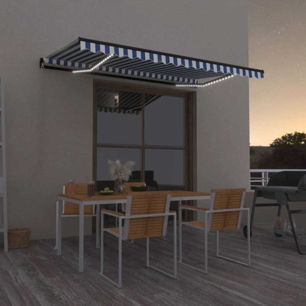 Τέντα Συρόμενη Χειροκίνητη με LED Μπλε / Λευκό 400 x 350 εκ. - PAKOBAZAAR