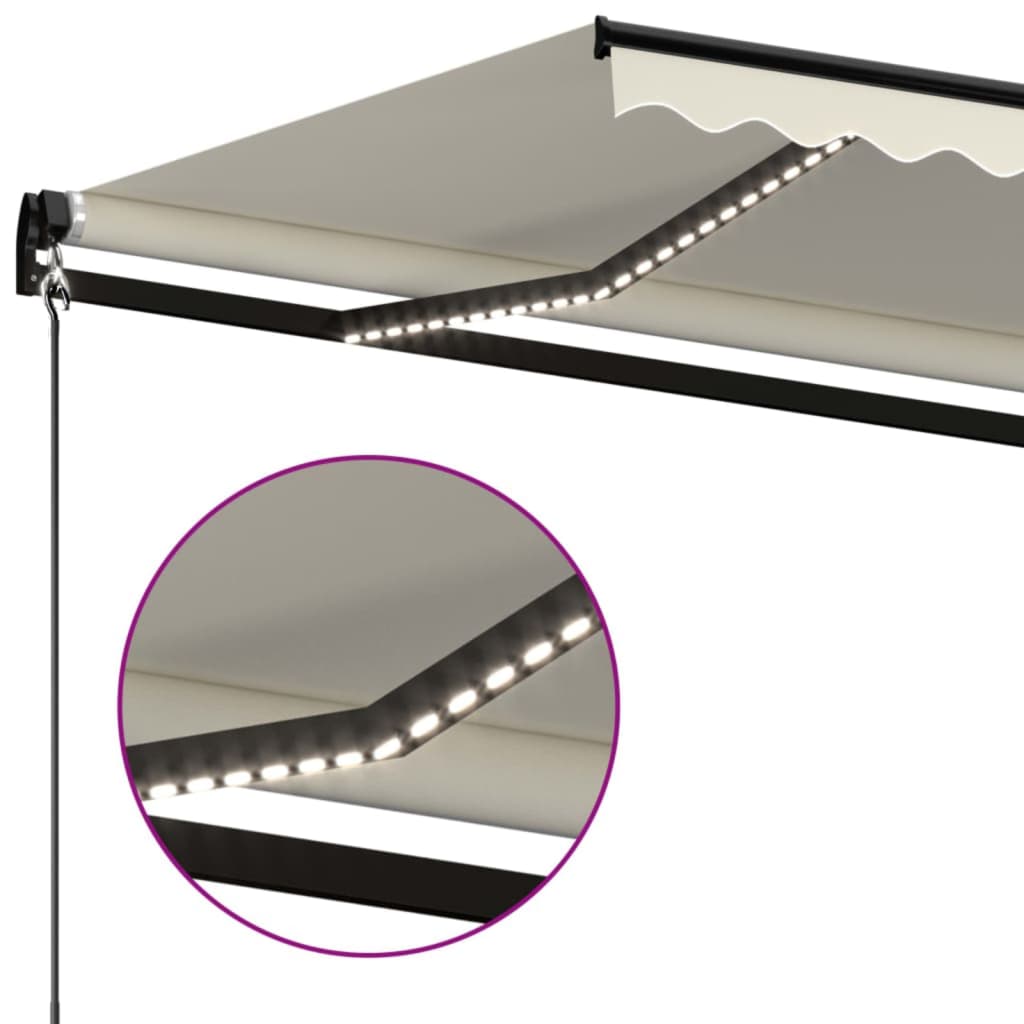 Τέντα Συρόμενη Χειροκίνητη με LED Κρεμ 400 x 350 εκ. - PAKOBAZAAR