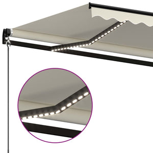 Τέντα Συρόμενη Χειροκίνητη με LED Κρεμ 400 x 350 εκ. - PAKOBAZAAR