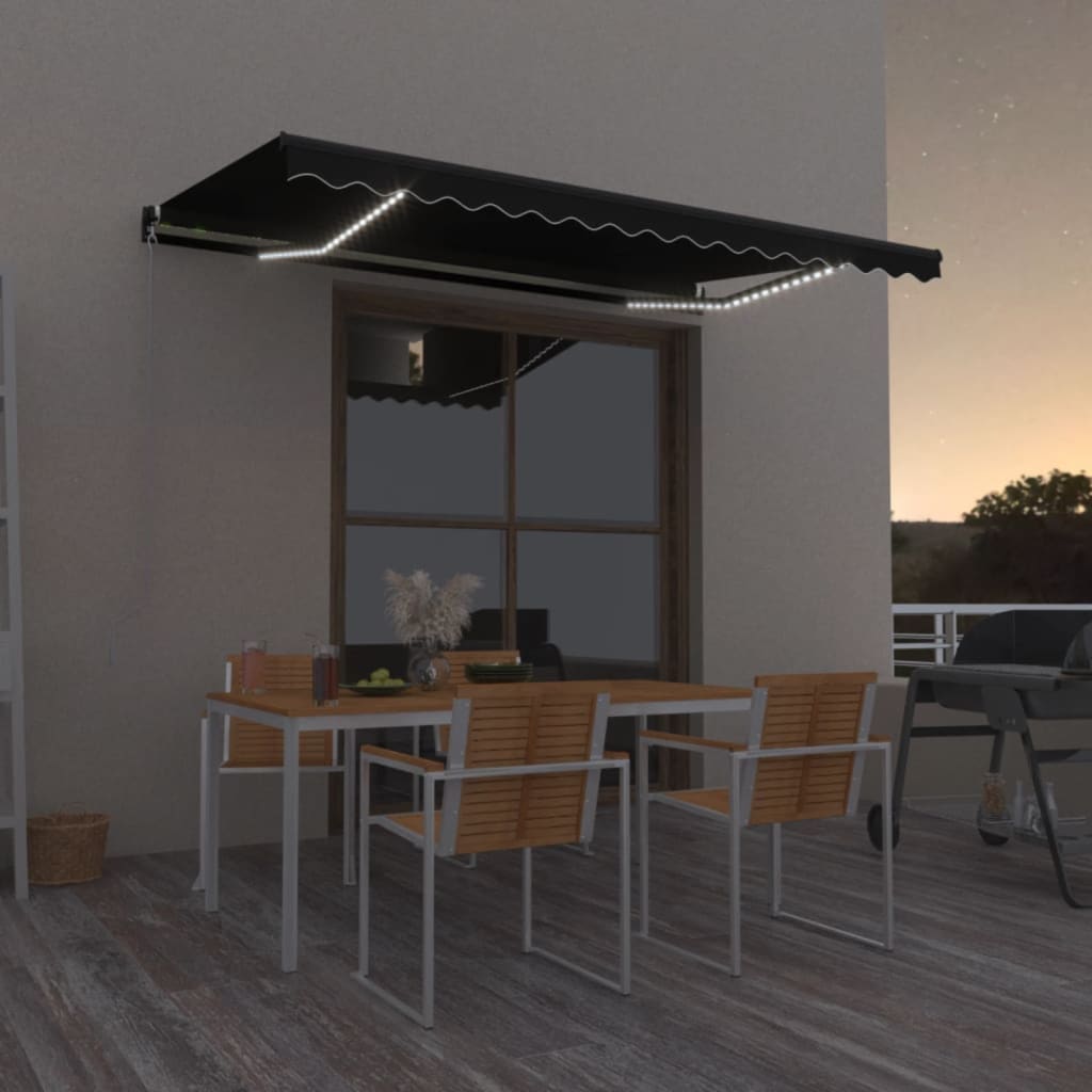 Τέντα Συρόμενη Χειροκίνητη με LED Ανθρακί 400 x 350 εκ. - Pakobazaar