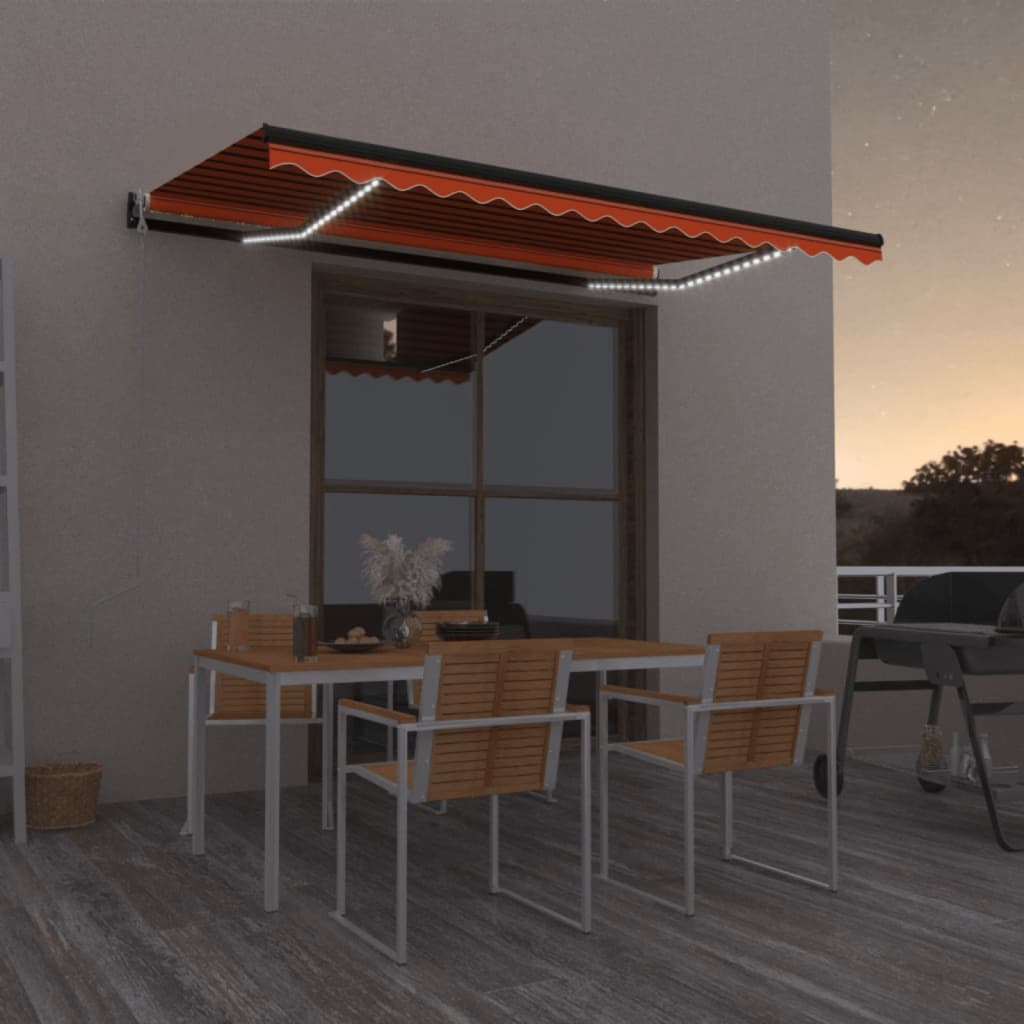 Τέντα Αυτόματη με LED&Αισθητ. Ανέμου Πορτοκαλί/Καφέ 400x350 εκ. - Pakobazaar