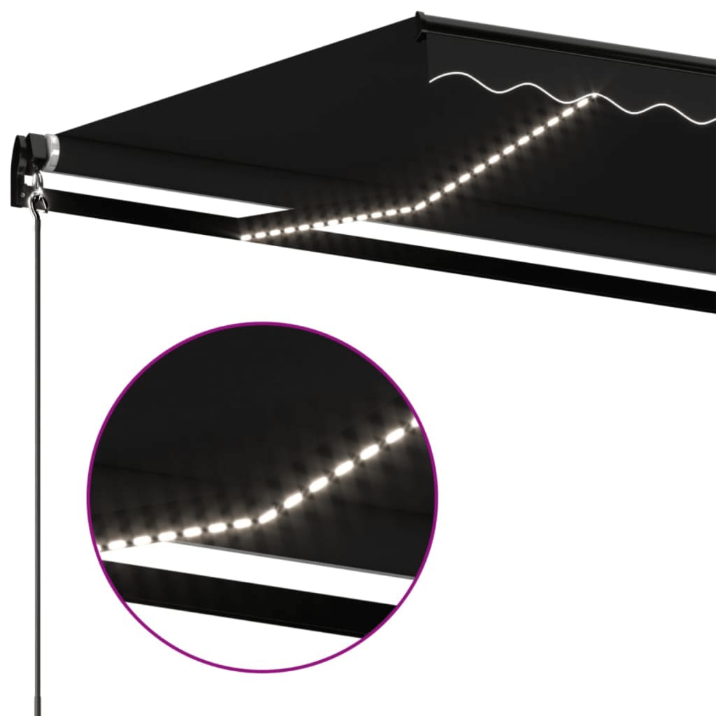 Τέντα Συρόμενη Χειροκίνητη με LED Ανθρακί 450 x 350 εκ. - Pakobazaar