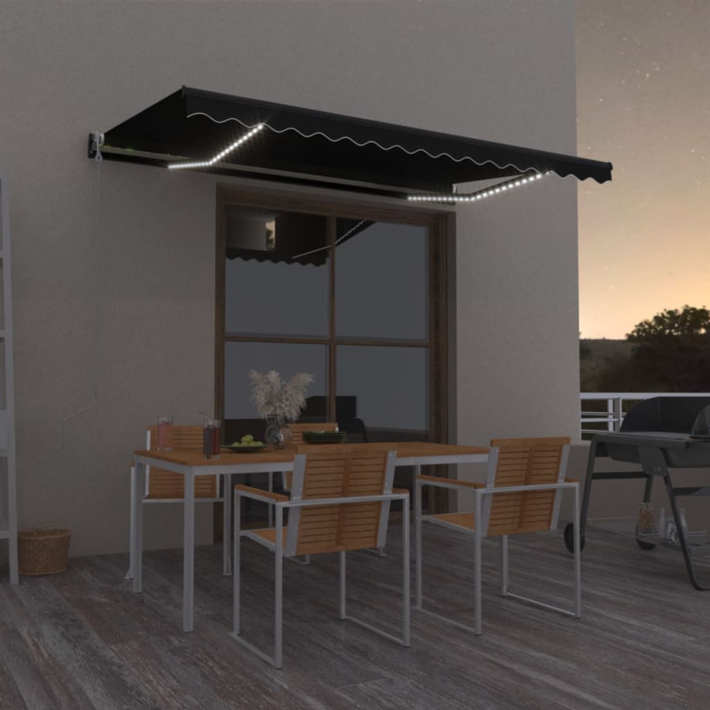 Τέντα Αυτόματη με LED & Αισθητήρα Ανέμου Ανθρακί 450 x 350 εκ. - Pakobazaar
