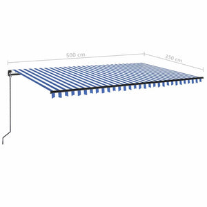 Τέντα Συρόμενη Χειροκίνητη Μπλε / Λευκό 500x350 εκ. - PAKOBAZAAR