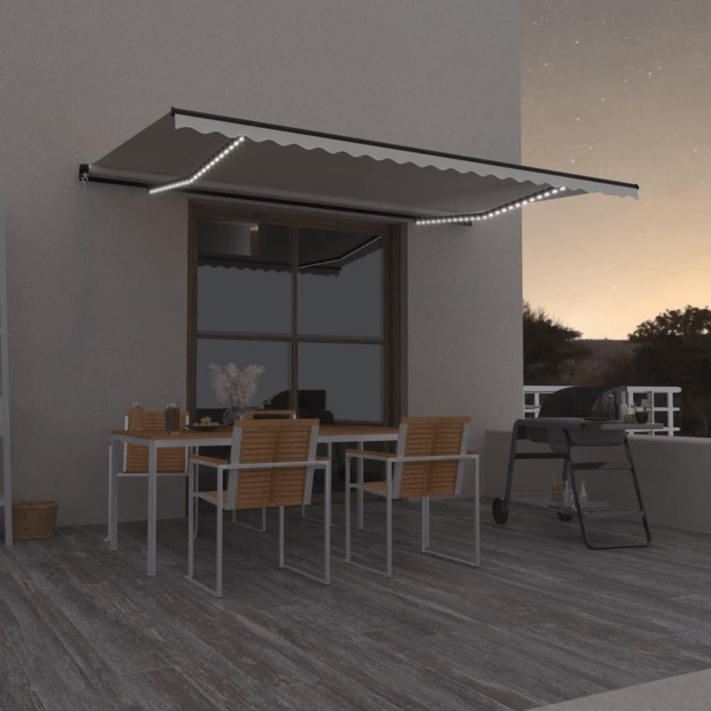 Τέντα Συρόμενη Χειροκίνητη με LED Κρεμ 500 x 350 εκ. - Pakobazaar