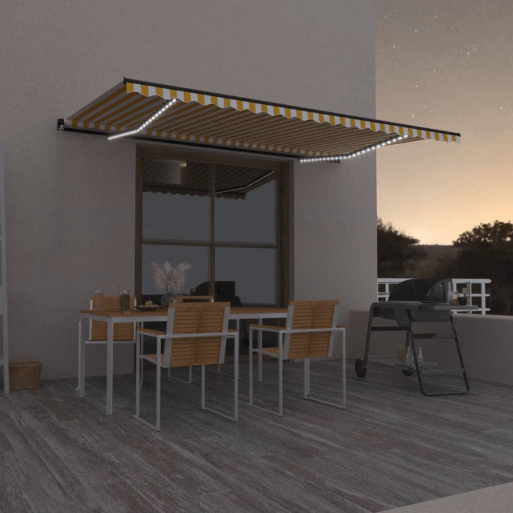 Τέντα Συρόμενη Χειροκίνητη με LED Κίτρινο / Λευκό 500 x 350 εκ. - PAKOBAZAAR