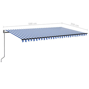Τέντα Αυτόματη με LED & Αισθ. Ανέμου Μπλε / Λευκό 500x350 εκ. - Pakobazaar