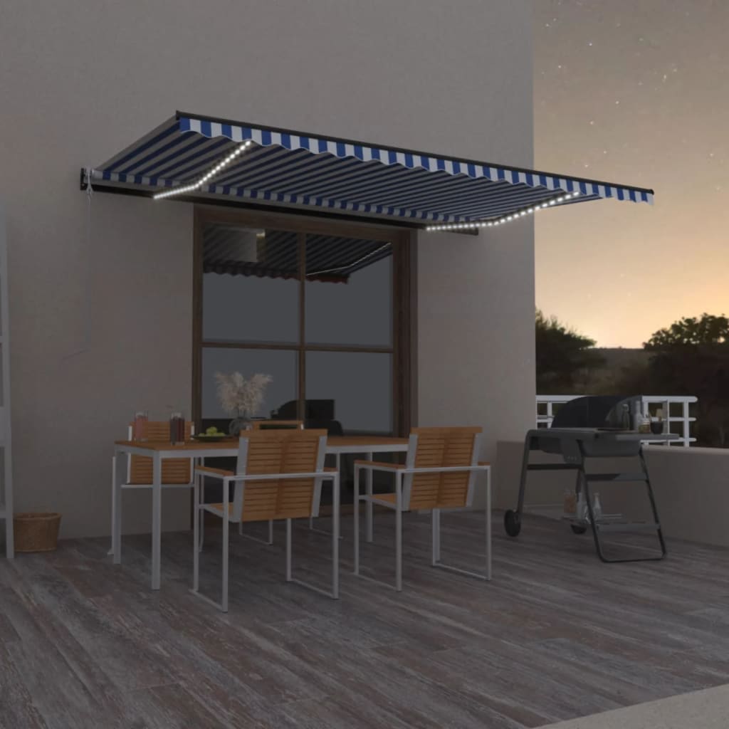 Τέντα Αυτόματη με LED & Αισθ. Ανέμου Μπλε / Λευκό 500x350 εκ. - Pakobazaar