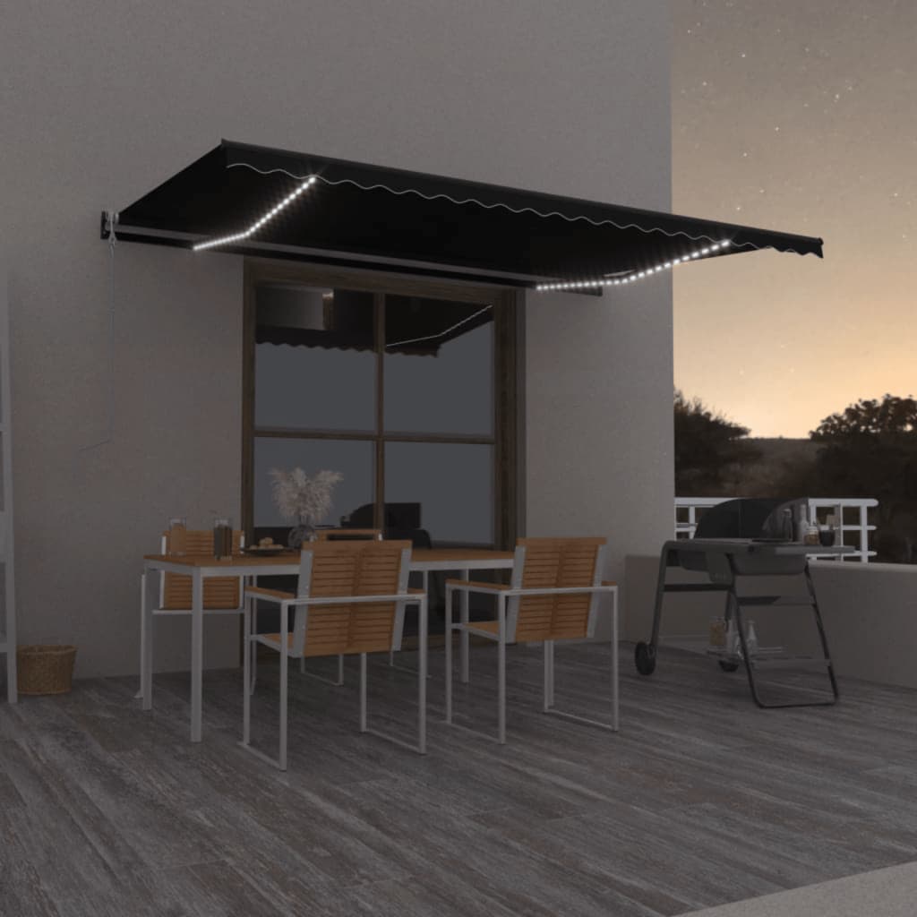 Τέντα Αυτόματη με LED & Αισθητήρα Ανέμου Ανθρακί 500x350 εκ. - Pakobazaar