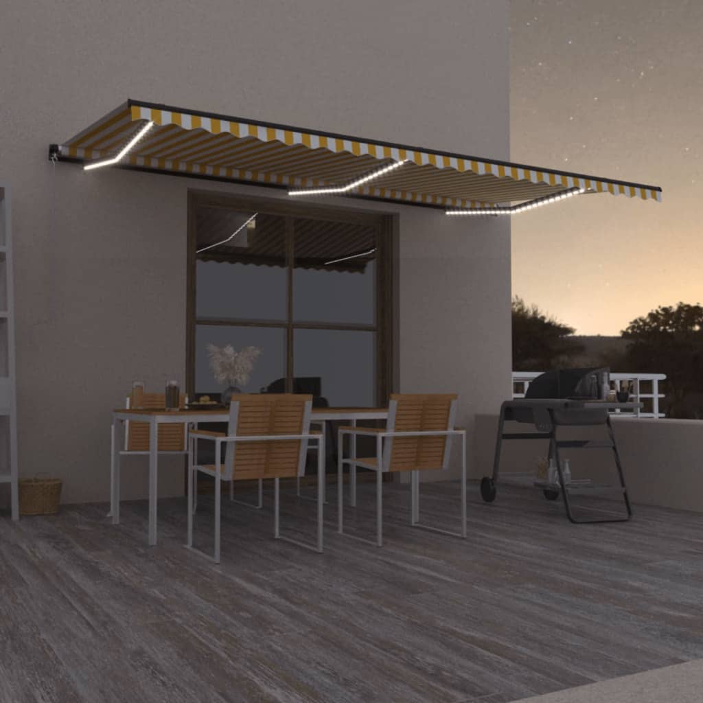 Τέντα Συρόμενη Χειροκίνητη με LED Κίτρινο / Λευκό 600x350 εκ. - Pakobazaar