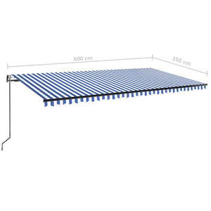 Τέντα Αυτόματη με LED & Αισθ. Ανέμου Μπλε/Λευκό 600 x 350 εκ.