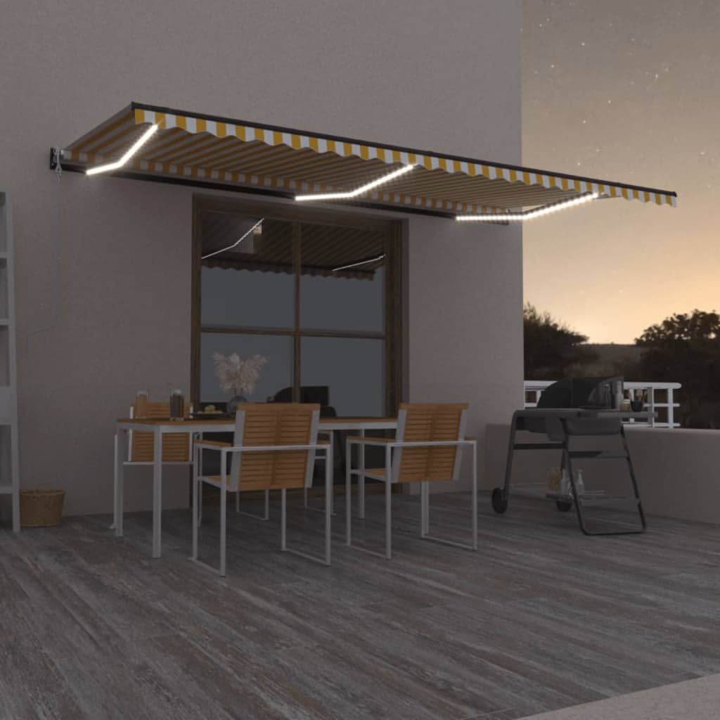 Τέντα Αυτόματη με LED&Αισθητήρα Ανέμου Κίτρινο/Λευκό 600x350εκ. - Pakobazaar