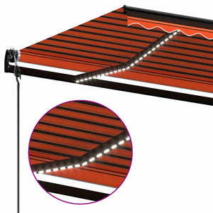 Τέντα Αυτόματη με LED/Αισθητ. Ανέμου Πορτοκαλί/Καφέ 600x350 εκ.