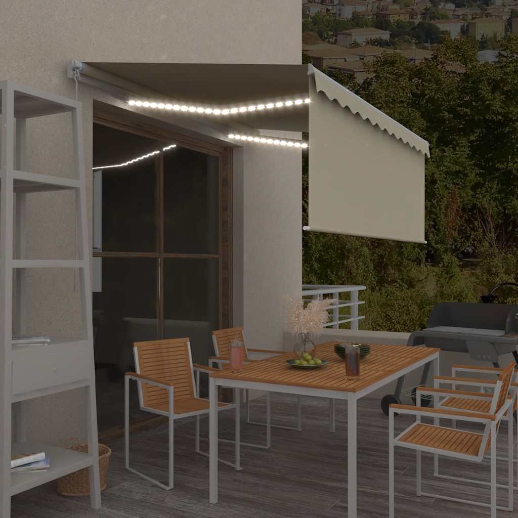 Τέντα Συρόμενη Χειροκίνητη με Σκίαστρο & LED Κρεμ 3 x 2,5 μ. - PAKOBAZAAR