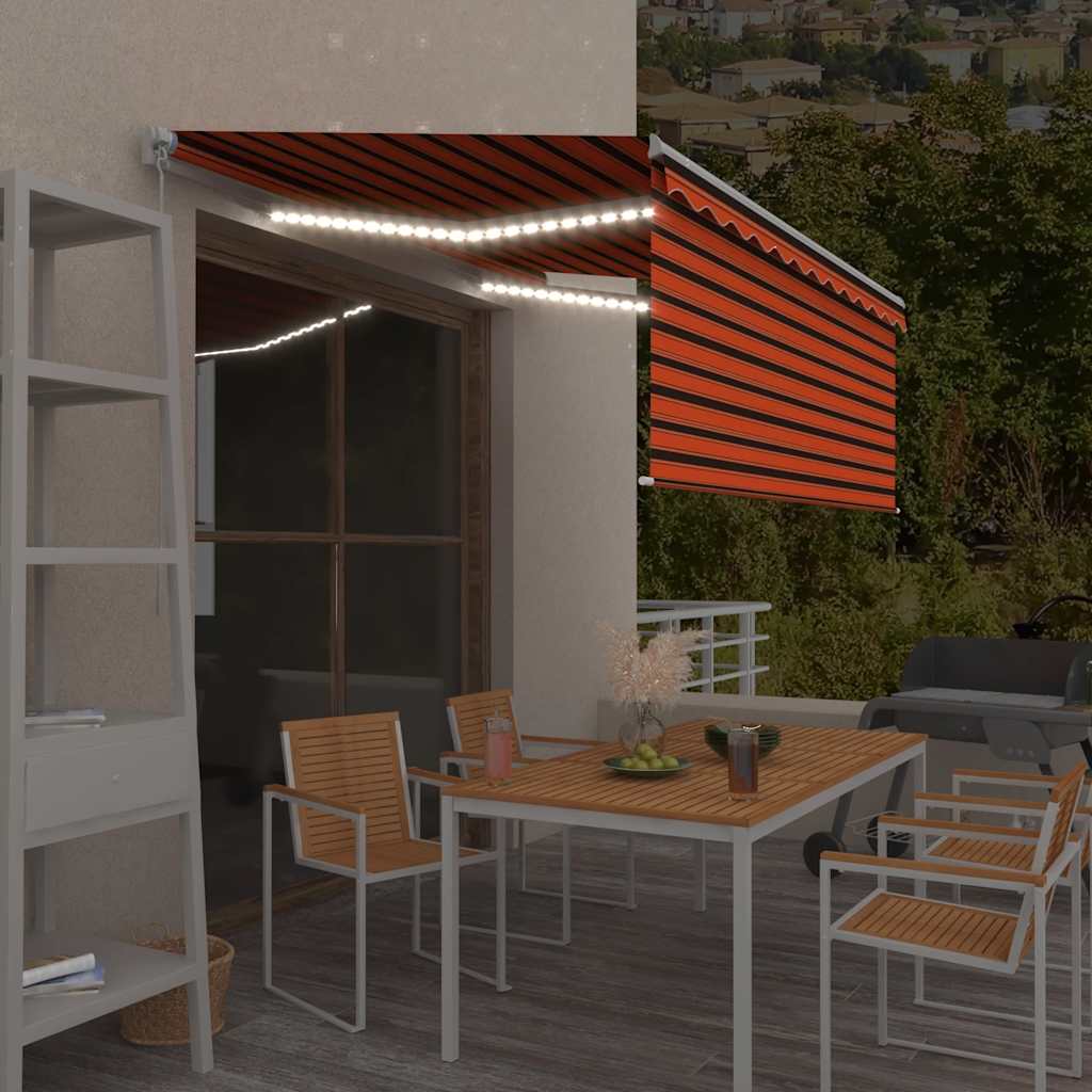 Τέντα Συρόμενη Χειρ. Στόρι Σκίασης/LED Πορτοκαλί/Καφέ 3,5x2,5μ - Pakobazaar