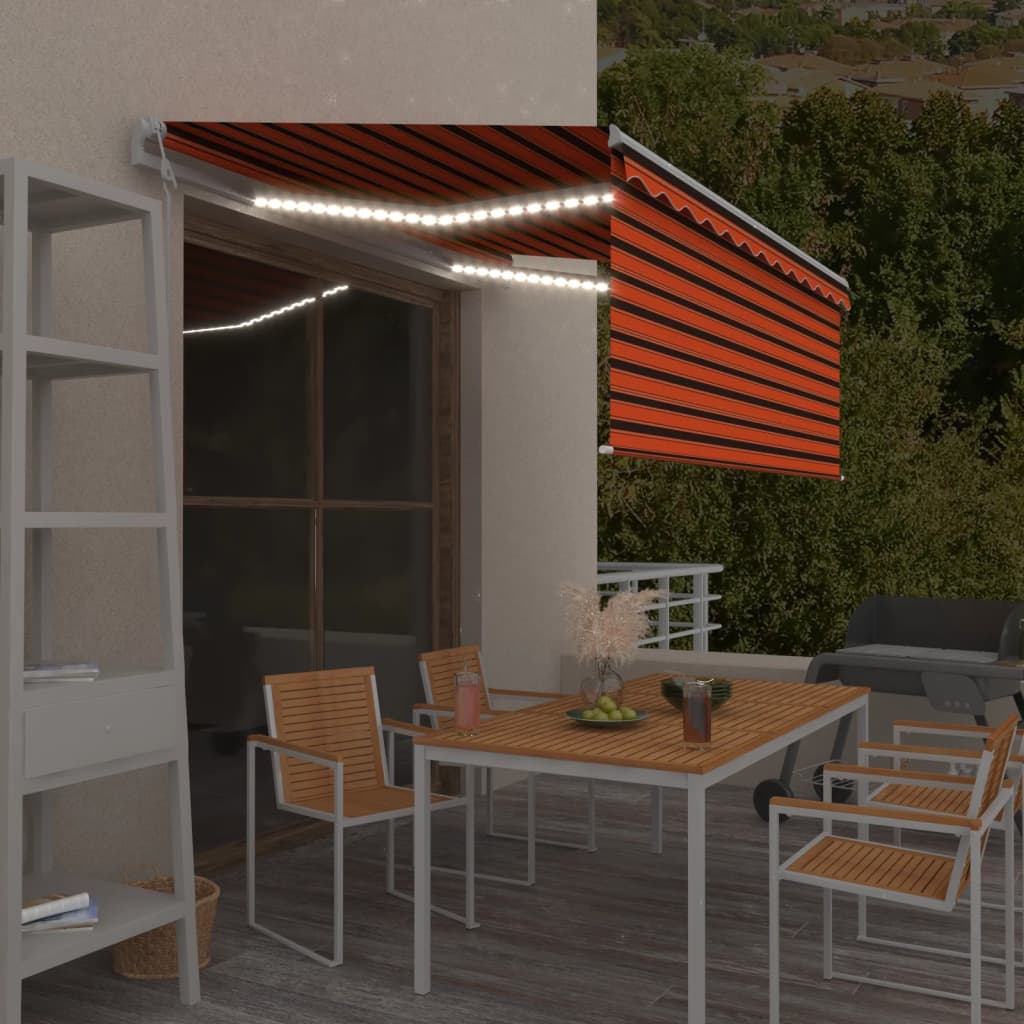 Τέντα Αυτ. με Σκίαστρο/LED/Αισθ. Ανέμου Πορτοκαλί/Καφέ 3,5x2,5μ