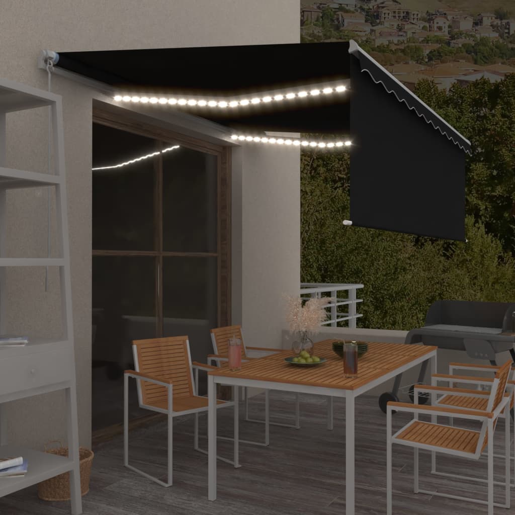 Τέντα Συρόμενη Χειροκίνητη με Σκίαστρο & LED Ανθρακί 4 x 3 μ. - PAKOBAZAAR