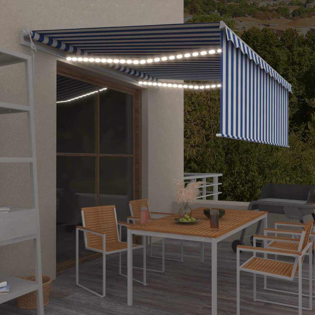 Τέντα Αυτόματη με Σκίαστρο/LED/Αισθ. Ανέμου Μπλε/Λευκό 4x3 μ. - Pakobazaar
