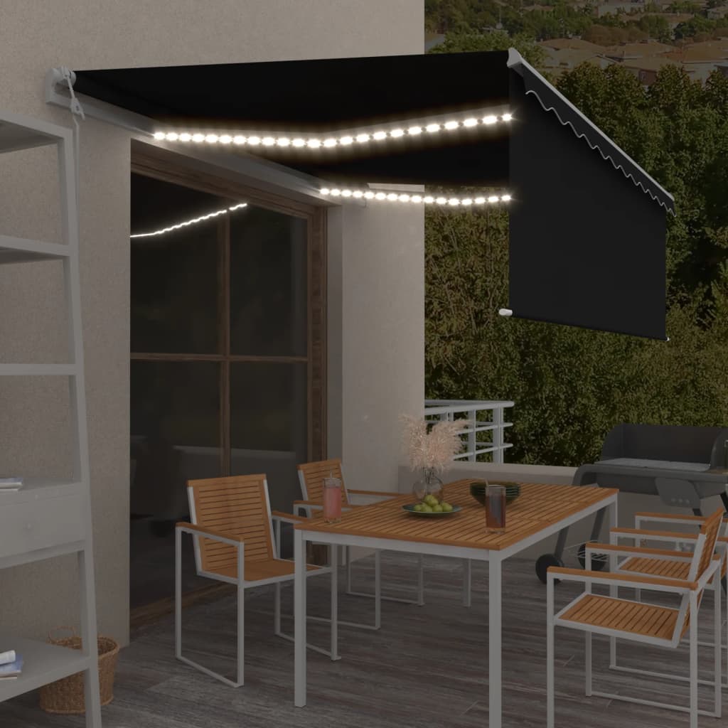 Τέντα Αυτόματη με Σκίαστρο/LED/Αισθ. Ανέμου Ανθρακί 4 x 3 μ. - Pakobazaar