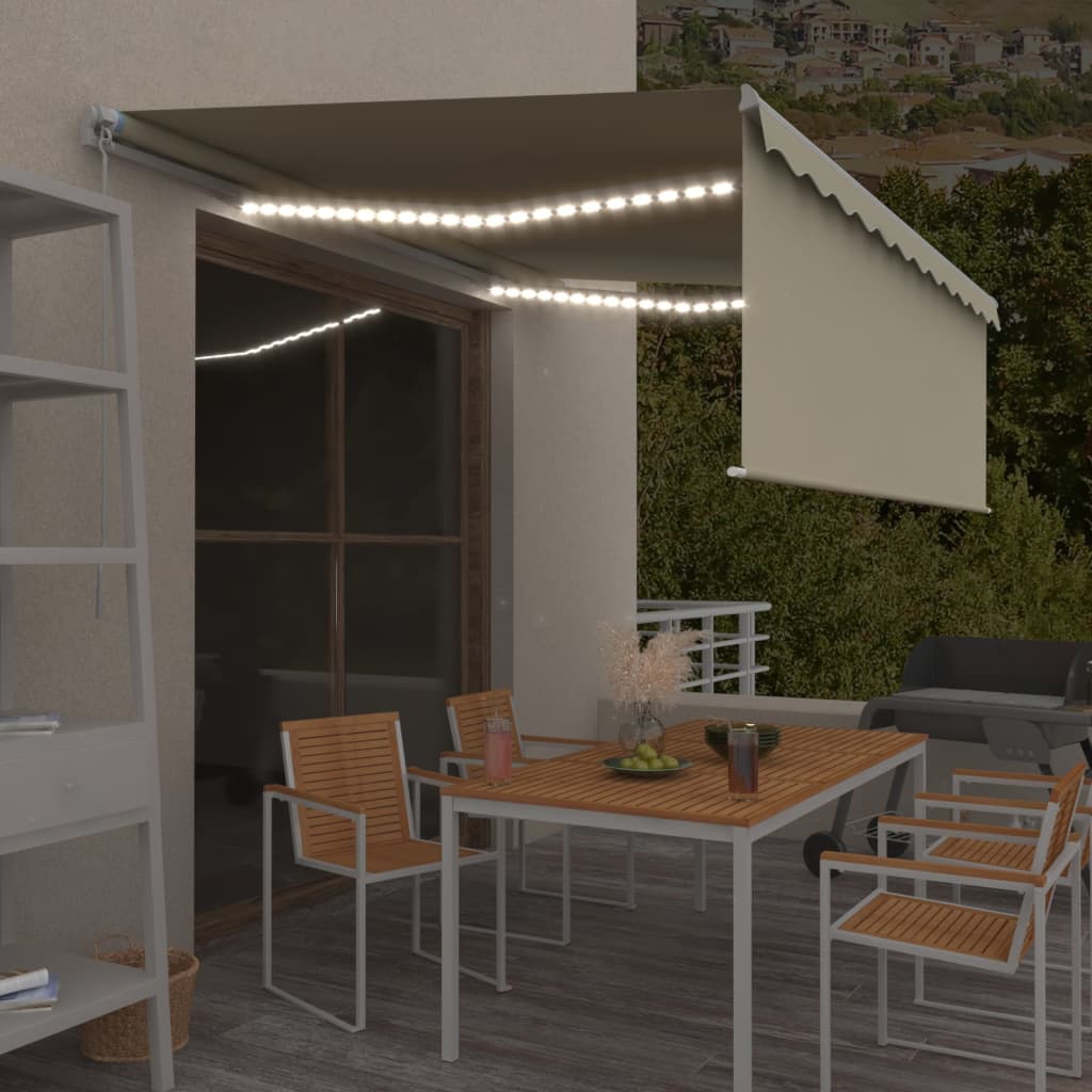Τέντα Συρόμενη Χειροκίνητη με Σκίαστρο & LED Κρεμ 4,5 x 3 μ. - Pakobazaar