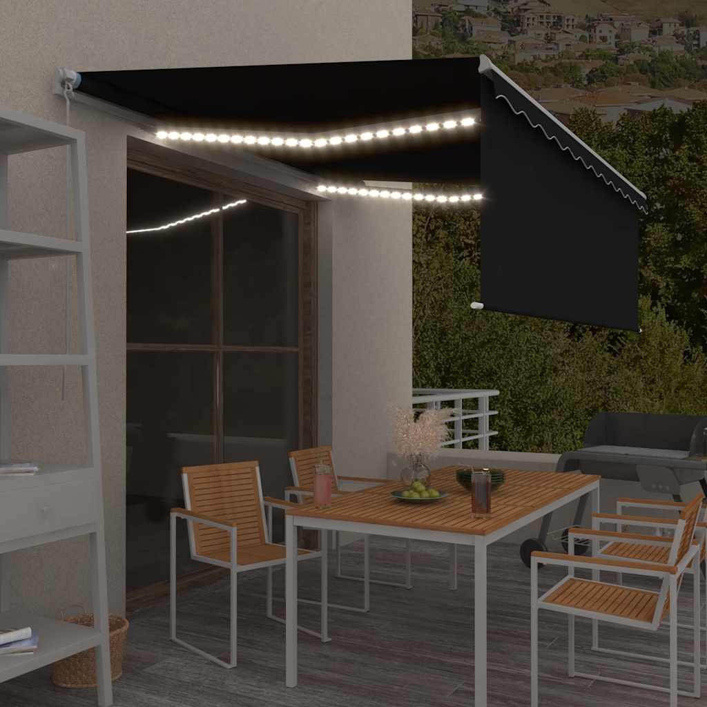 Χειροκίνητη τέντα με ηλιακό LED 4,5 x 3 m Ανθρακί - Pakobazaar