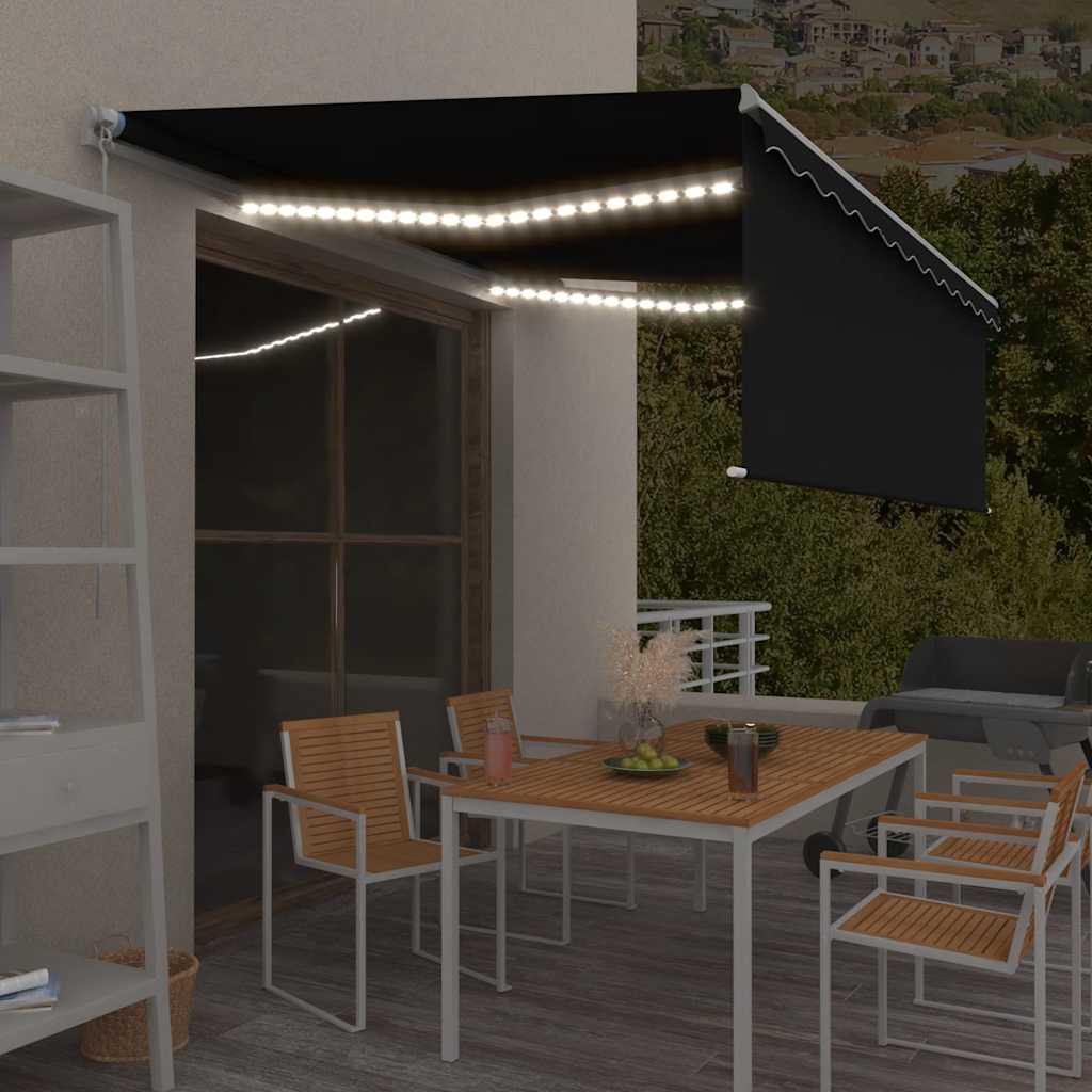 Τέντα Συρόμενη Χειροκίνητη με Σκίαστρο & LED Ανθρακί 4,5 x 3 μ. - PAKOBAZAAR