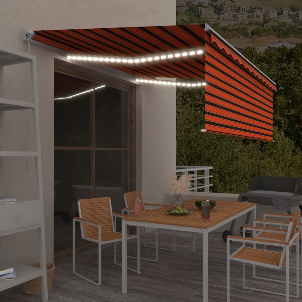 Τέντα Συρόμενη Χειροκίνητη με Σκίαστρο&LED Πορτοκ/Καφέ 4,5x3 μ. - PAKOBAZAAR