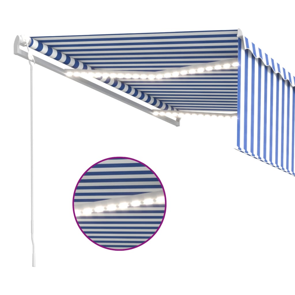 Τέντα Αυτόματη με Σκίαστρο/LED/Αισθ. Ανέμου Μπλε/Λευκό 4,5x3 μ. - Pakobazaar