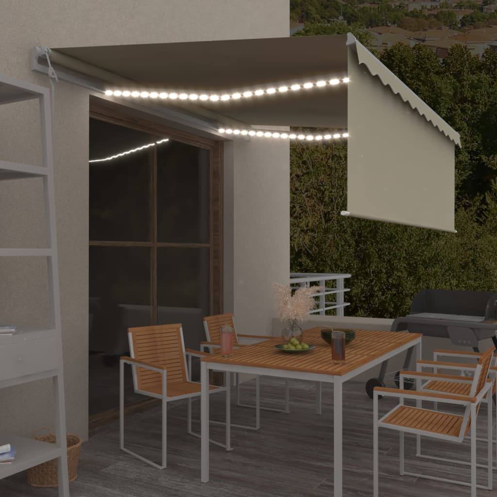 Τέντα Αυτόματη με Σκίαστρο/LED/Αισθ. Ανέμου Κρεμ 4,5 x 3 μ. - Pakobazaar