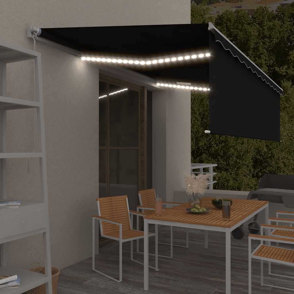 Τέντα Συρόμενη Χειροκίνητη με Σκίαστρο & LED Ανθρακί 5 x 3 μ. - PAKOBAZAAR