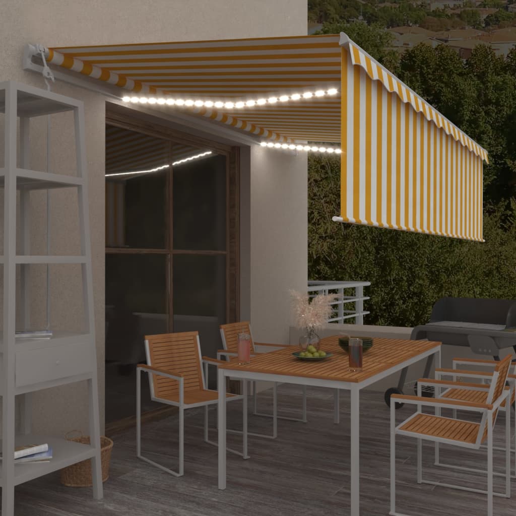 Τέντα Αυτόματη με Σκίαστρο/LED/Αισθ. Ανέμου Κίτρ/Λευκό 5 x 3 μ. - PAKOBAZAAR