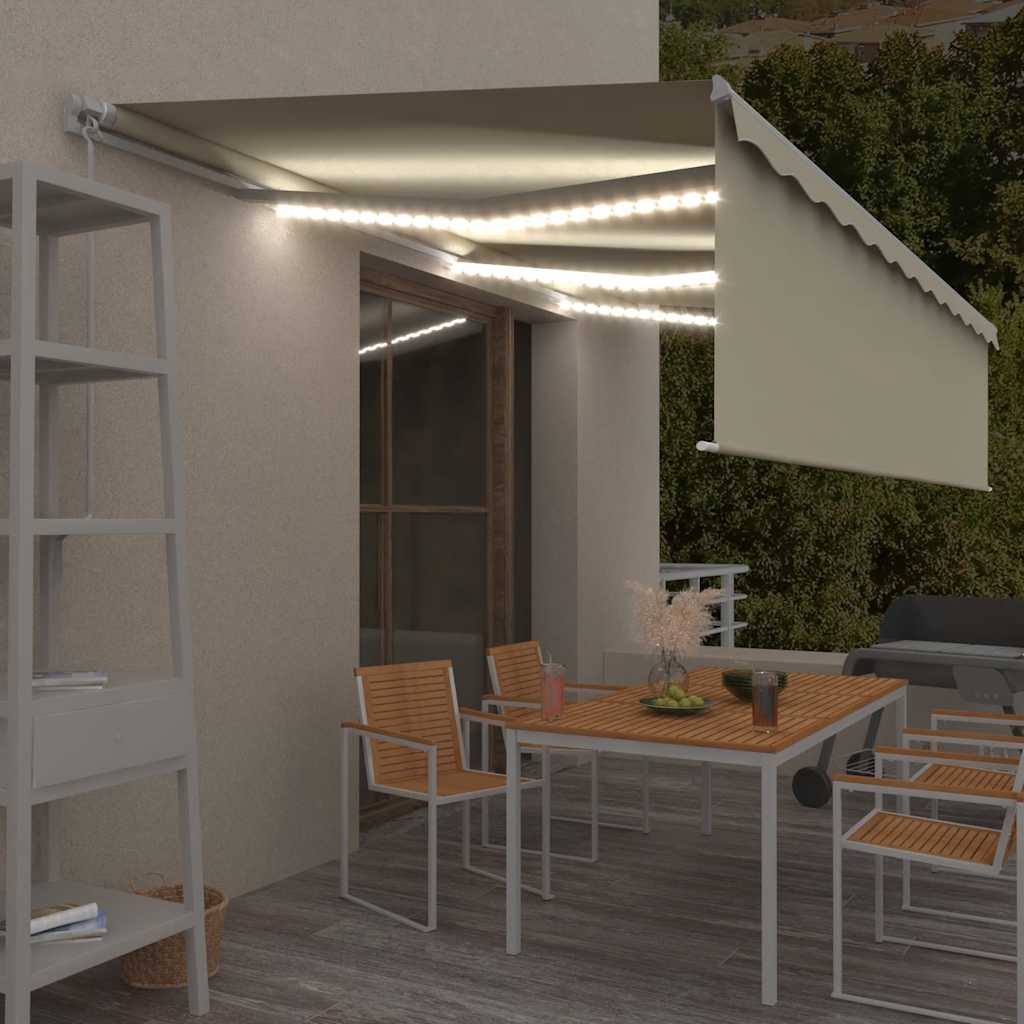 Τέντα Συρόμενη Χειροκίνητη με Σκίαστρο & LED Κρεμ 6 x 3 μ. - Pakobazaar