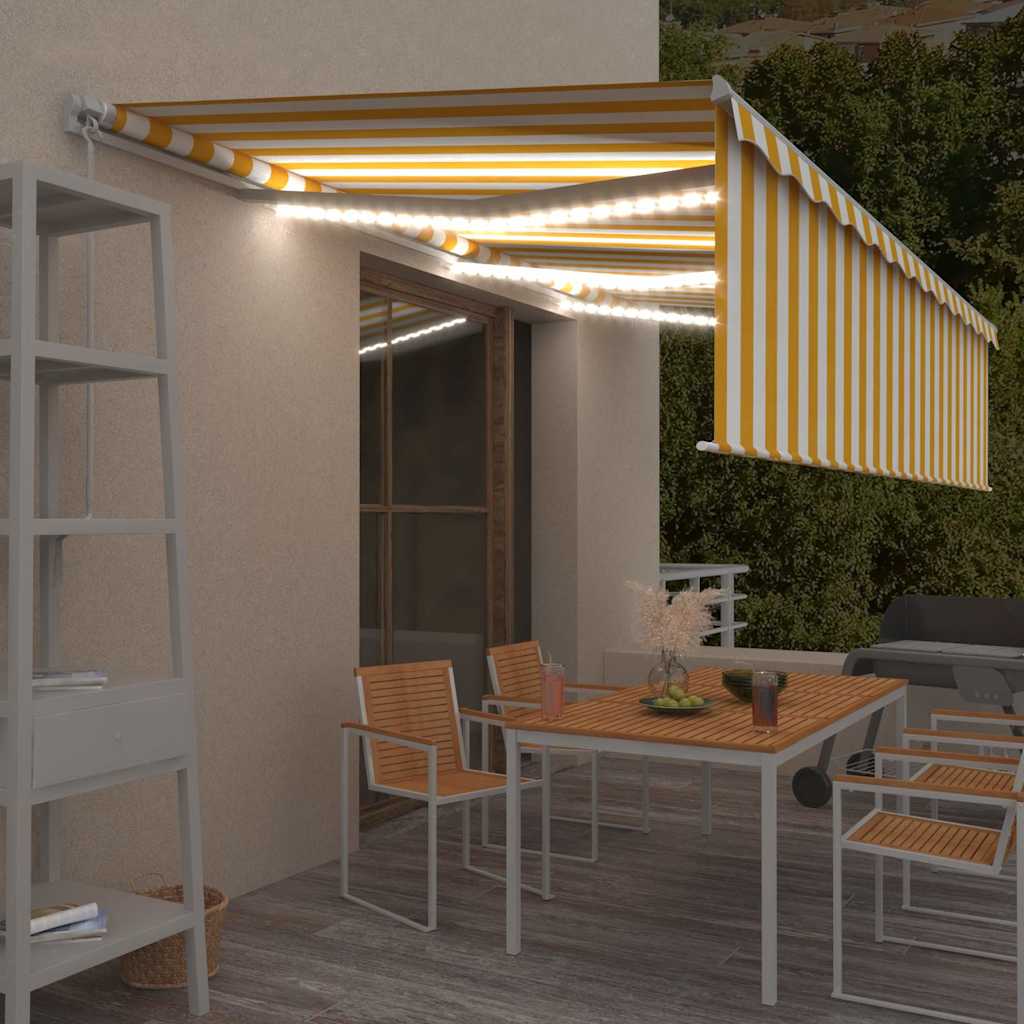 Τέντα Συρόμενη Χειροκίνητη με Σκίαστρο&LED Κίτρινο/Λευκό 6x3 μ. - Pakobazaar
