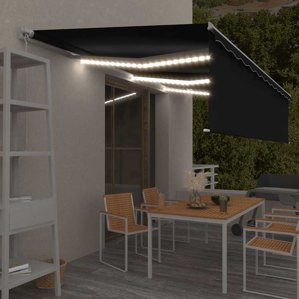 Τέντα Συρόμενη Χειροκίνητη με Σκίαστρο & LED Ανθρακί 6 x 3 μ. - Pakobazaar