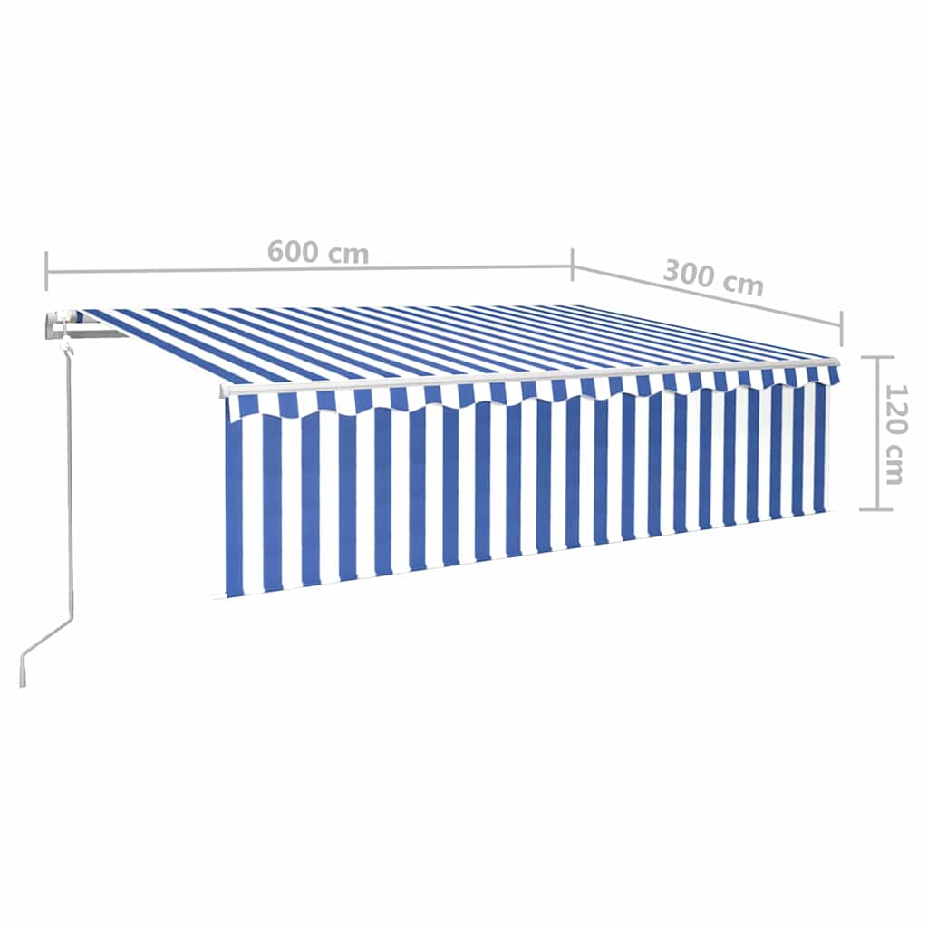 Τέντα Αυτόματη με Σκίαστρο/LED/Αισθ. Ανέμου Μπλε/Λευκό 6 x 3 μ. - Pakobazaar