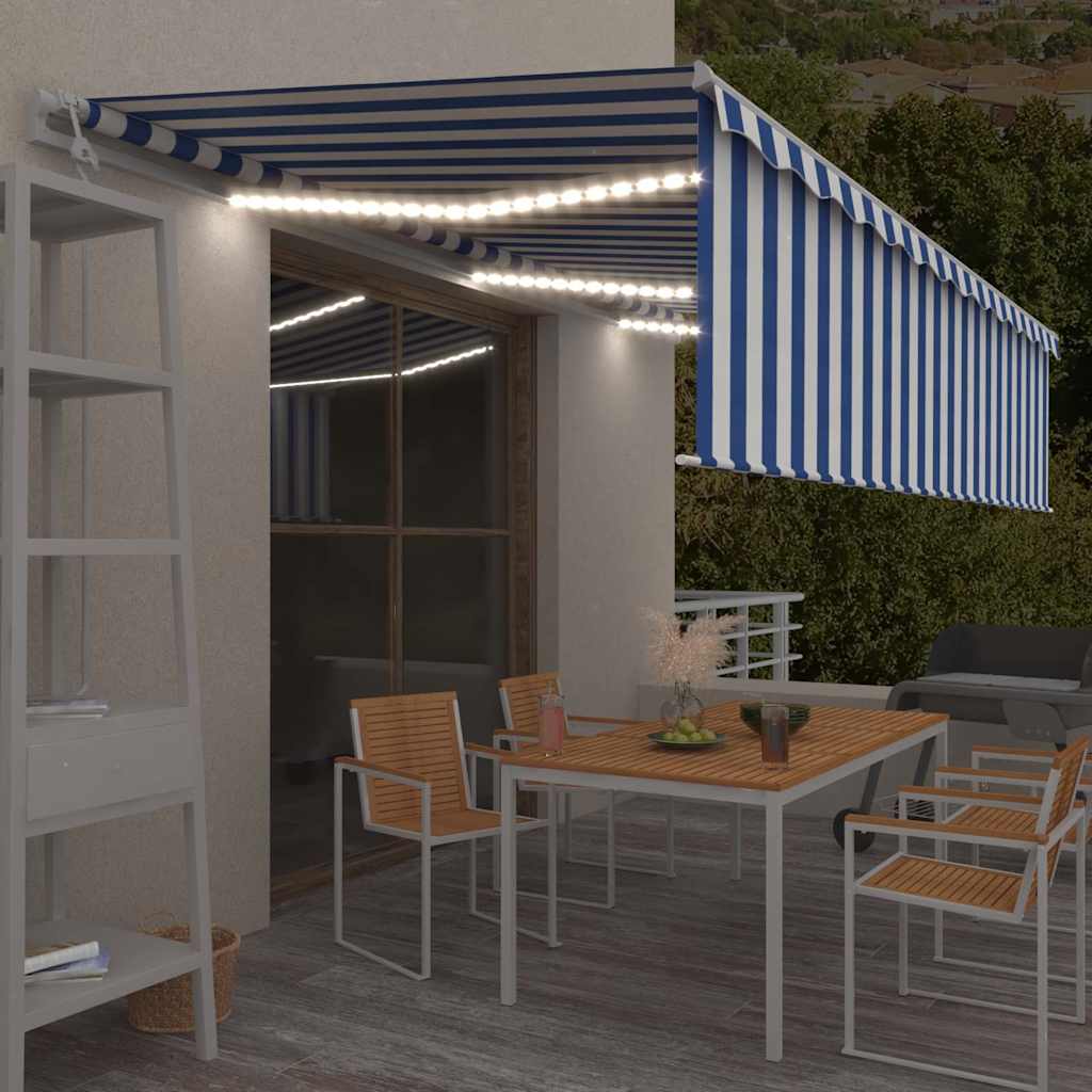 Τέντα Αυτόματη με Σκίαστρο/LED/Αισθ. Ανέμου Μπλε/Λευκό 6 x 3 μ. - Pakobazaar